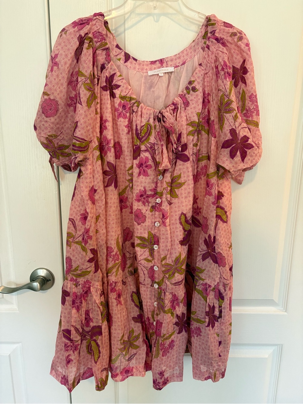 Pink Floral Mini Dress with Button Front